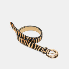 CHUNKY CURVED BUCKLE BELT TAN ZEBRA CALF HAIR